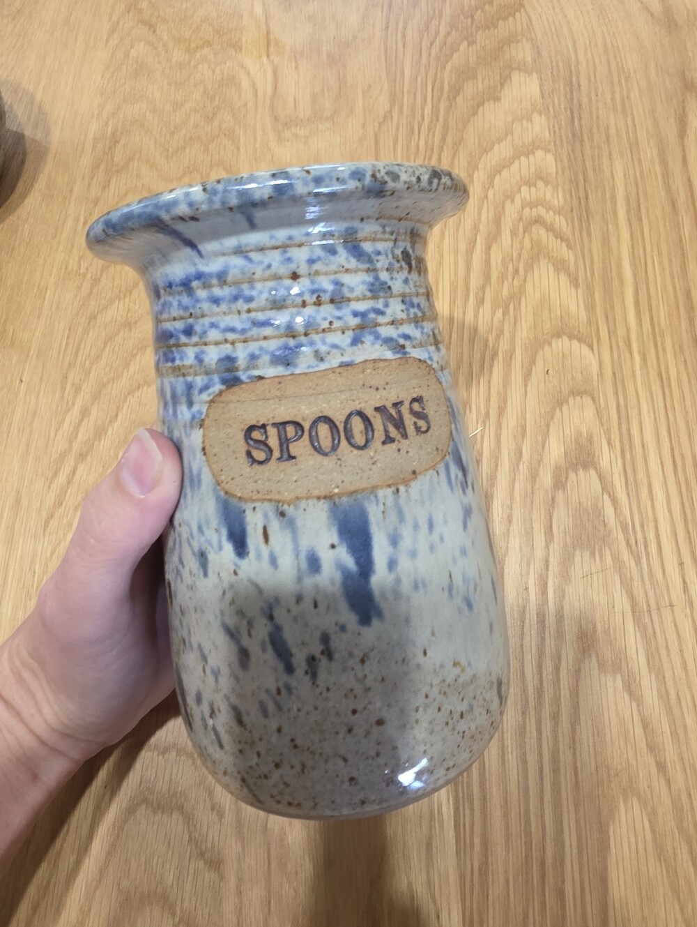 Handcrafted Blue Speckled Ceramic Spoon Holder